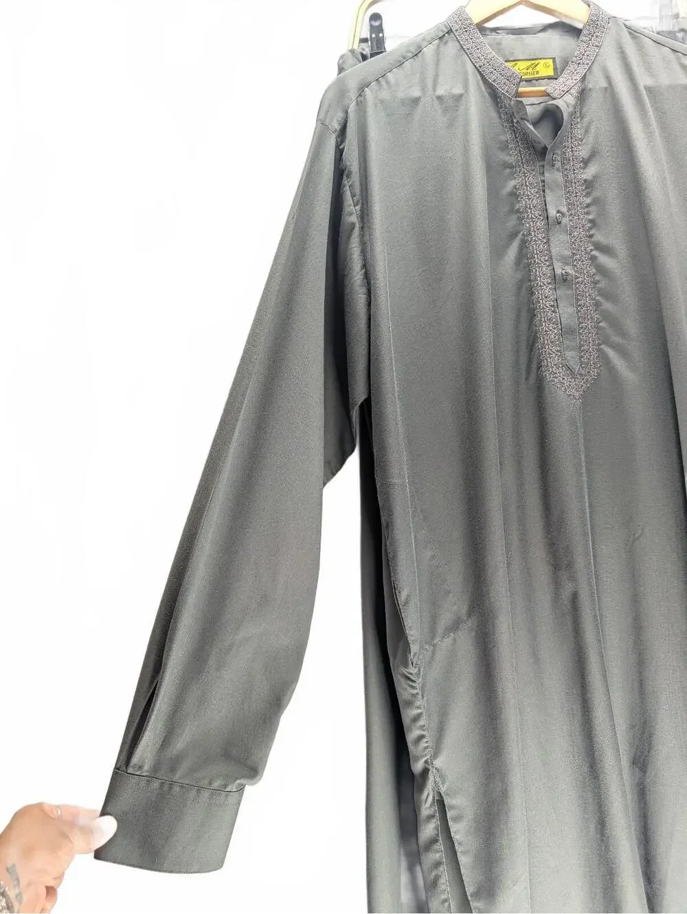 Traditional Men's Grey Shalwar Kameez Set with Embroidered